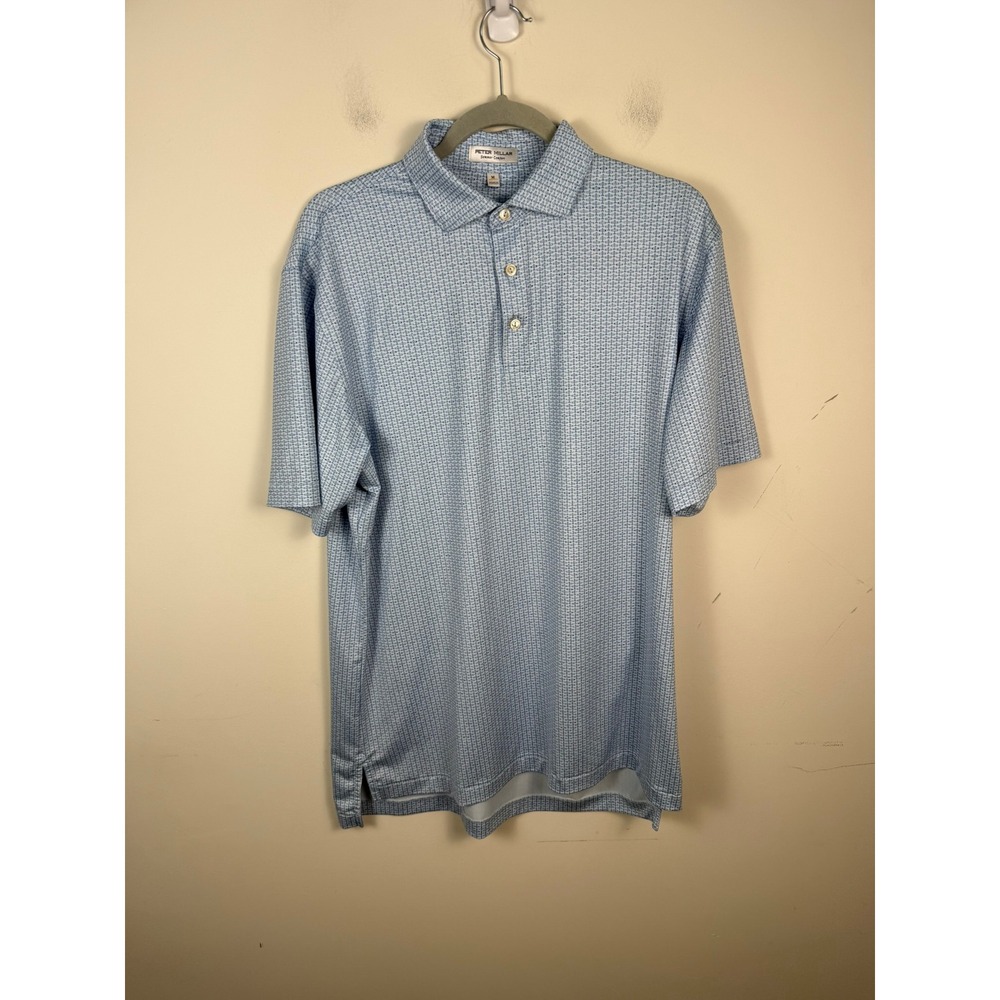 Peter Millar Summer Comfort Polo Shirt Mens Medium Blue Airplane Print Golf